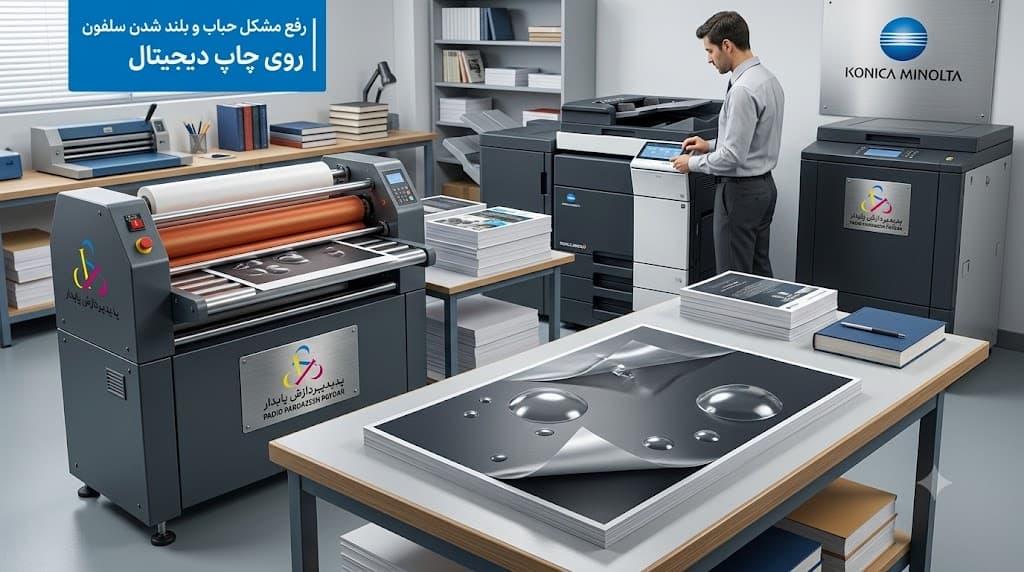 چرا سلفون روی چاپ دیجیتال حباب میزند یا بلند میشود؟ راهنمای سلفونکشی روی تونر کونیکا مینولتا