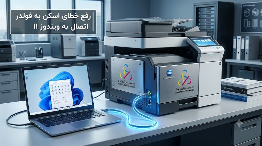 راهنمای حل مشکل اسکن به فولدر (Scan to SMB) در کونیکا مینولتا | اتصال دستگاه به شبکه و ویندوز ۱۱